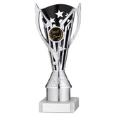 SILVER/BLACK PLASTIC 'FLASH' CUP ASSEMBLED ON MARBLE (1in CEN) - 8in